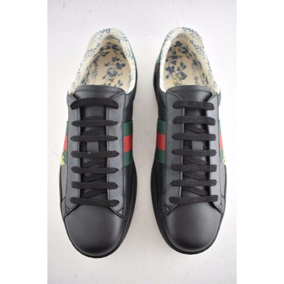 Gucci Mens Black New Ace Guccy Leather Gold Flat Low Top Lace Sneakers G 6.5 7.5 - Picture 6 of 12